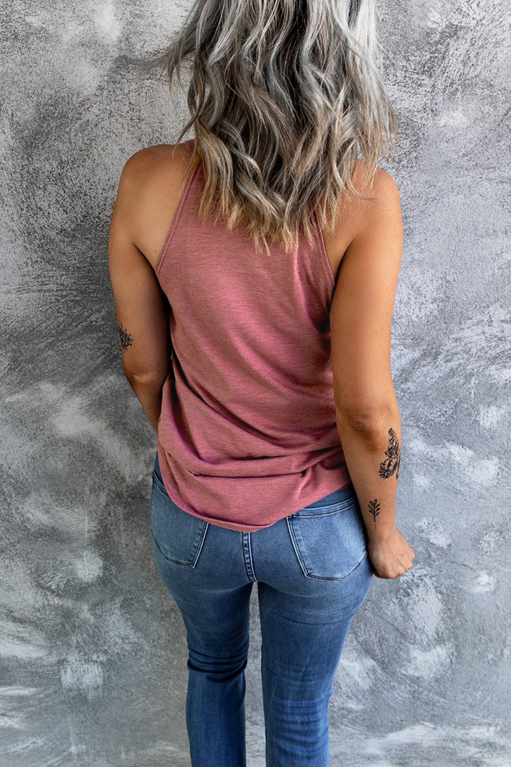 Blue Solid Color Crew Neck Tank Top