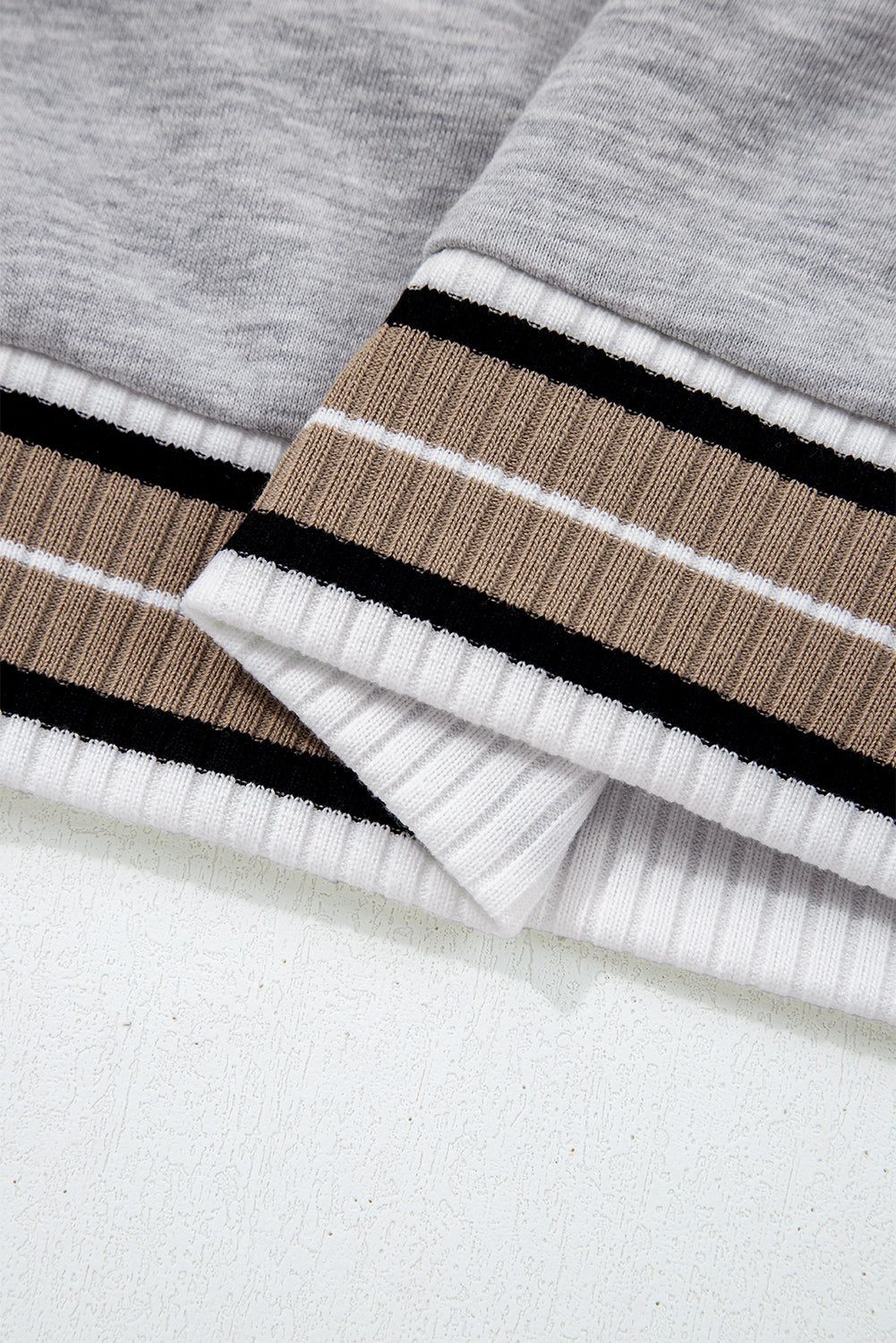 Parchment Varsity Contrast Striped Trim V Neck Sweatshirt