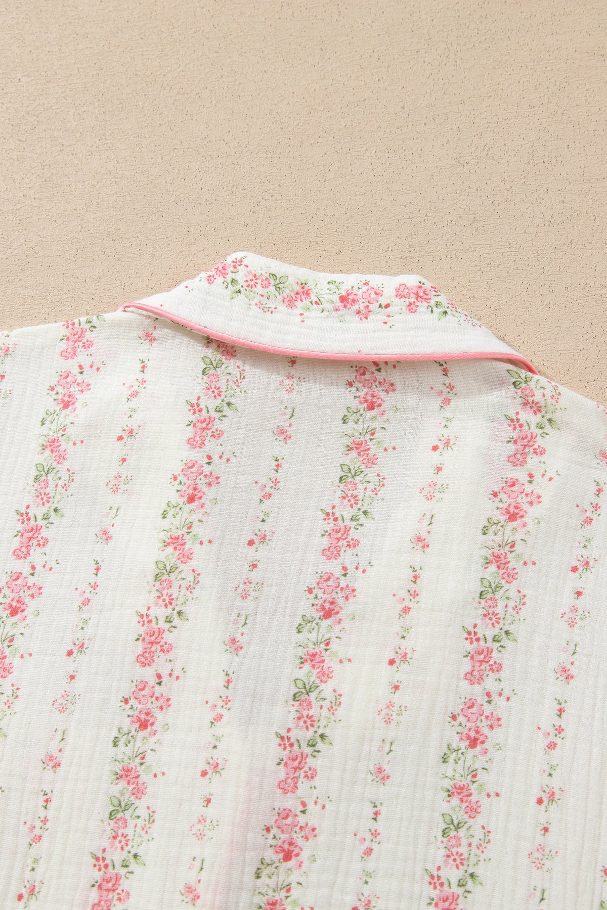 Pink Floral Print Long Sleeve Button Front Shirt Pajama Pant Set