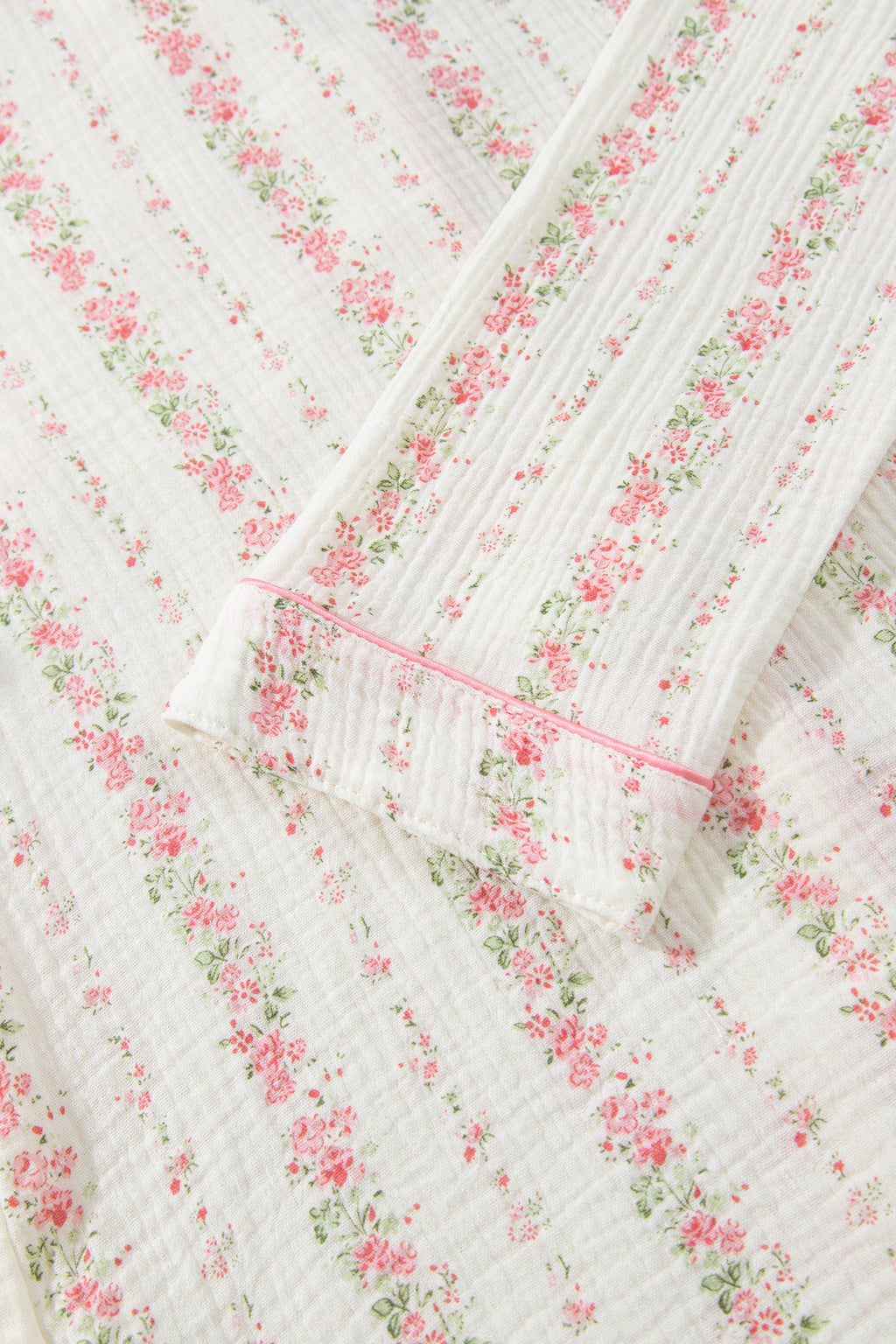 Pink Floral Print Long Sleeve Button Front Shirt Pajama Pant Set