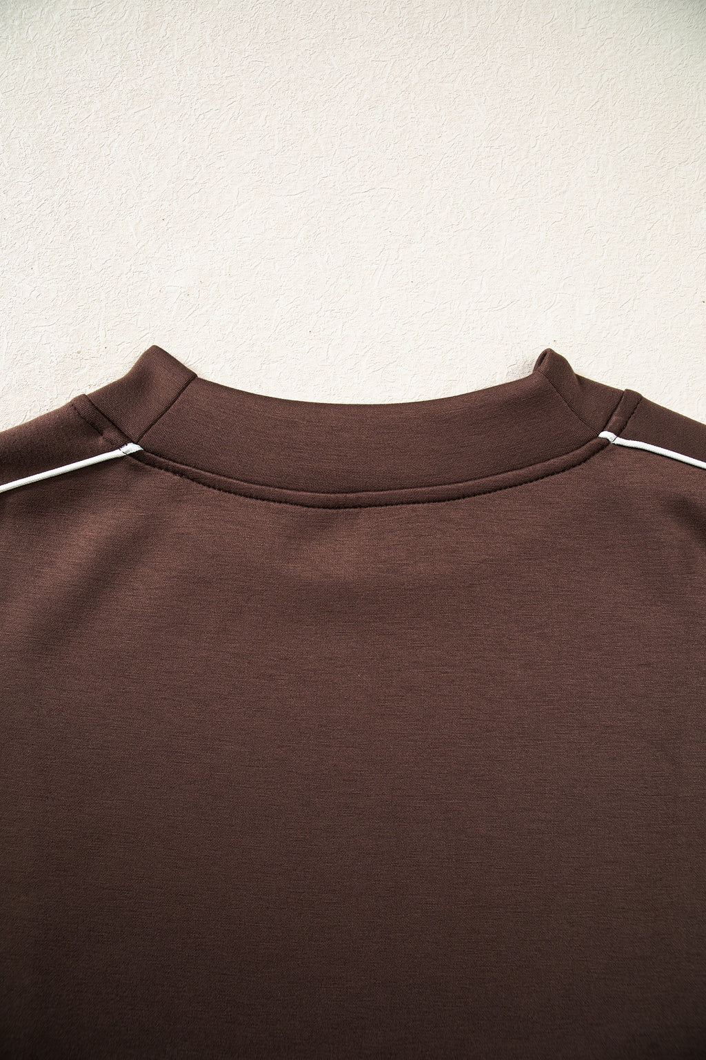 Coffee Sporty Piping Trim Mock Neck Pullover Relaxed 2pcs Pant Set
