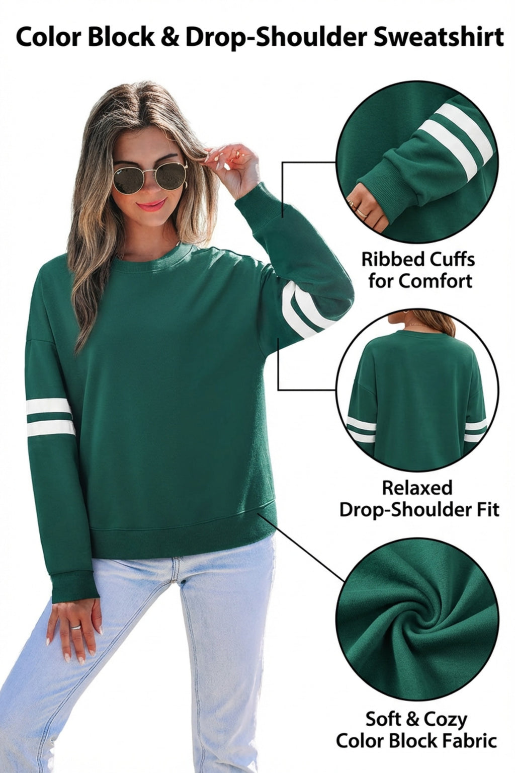 Navy Blue Varsity Striped Detail Drop Shoulder Oversized Sweatshirt