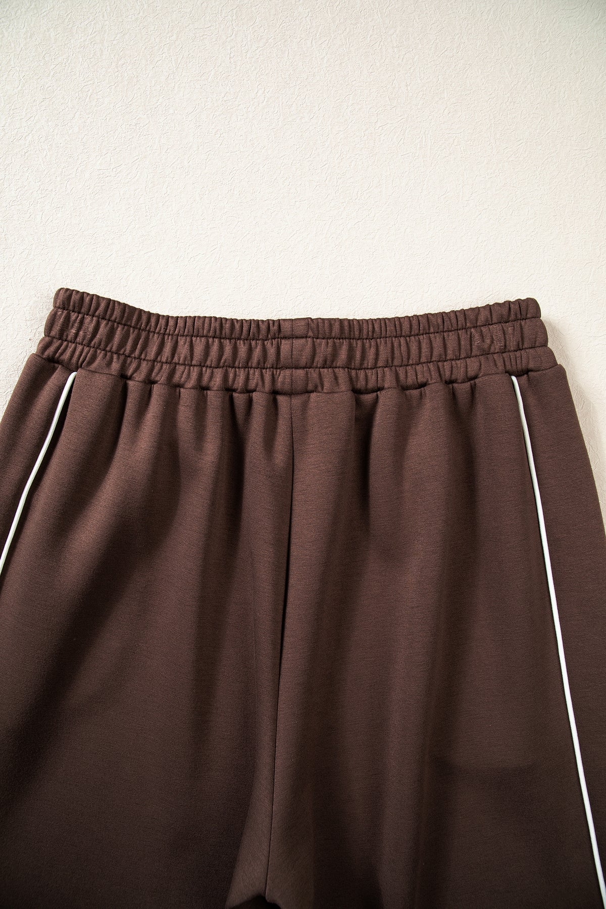 Coffee Sporty Piping Trim Mock Neck Pullover Relaxed 2pcs Pant Set