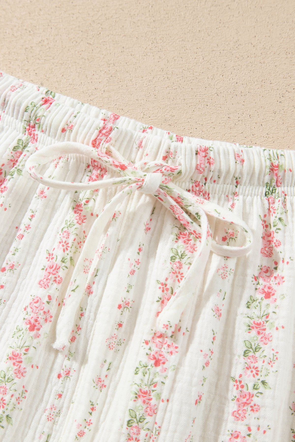 Pink Floral Print Long Sleeve Button Front Shirt Pajama Pant Set