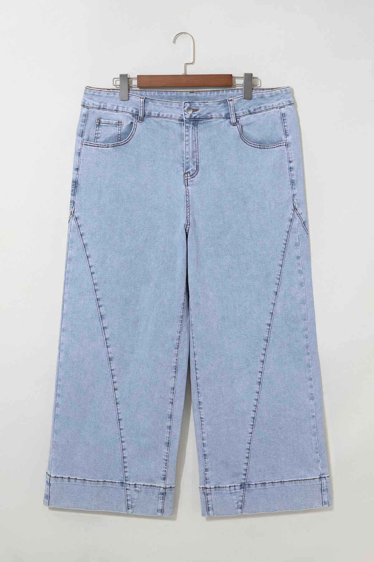 Beau Blue Solid Paneling Loose Fit Plus Size Jeans