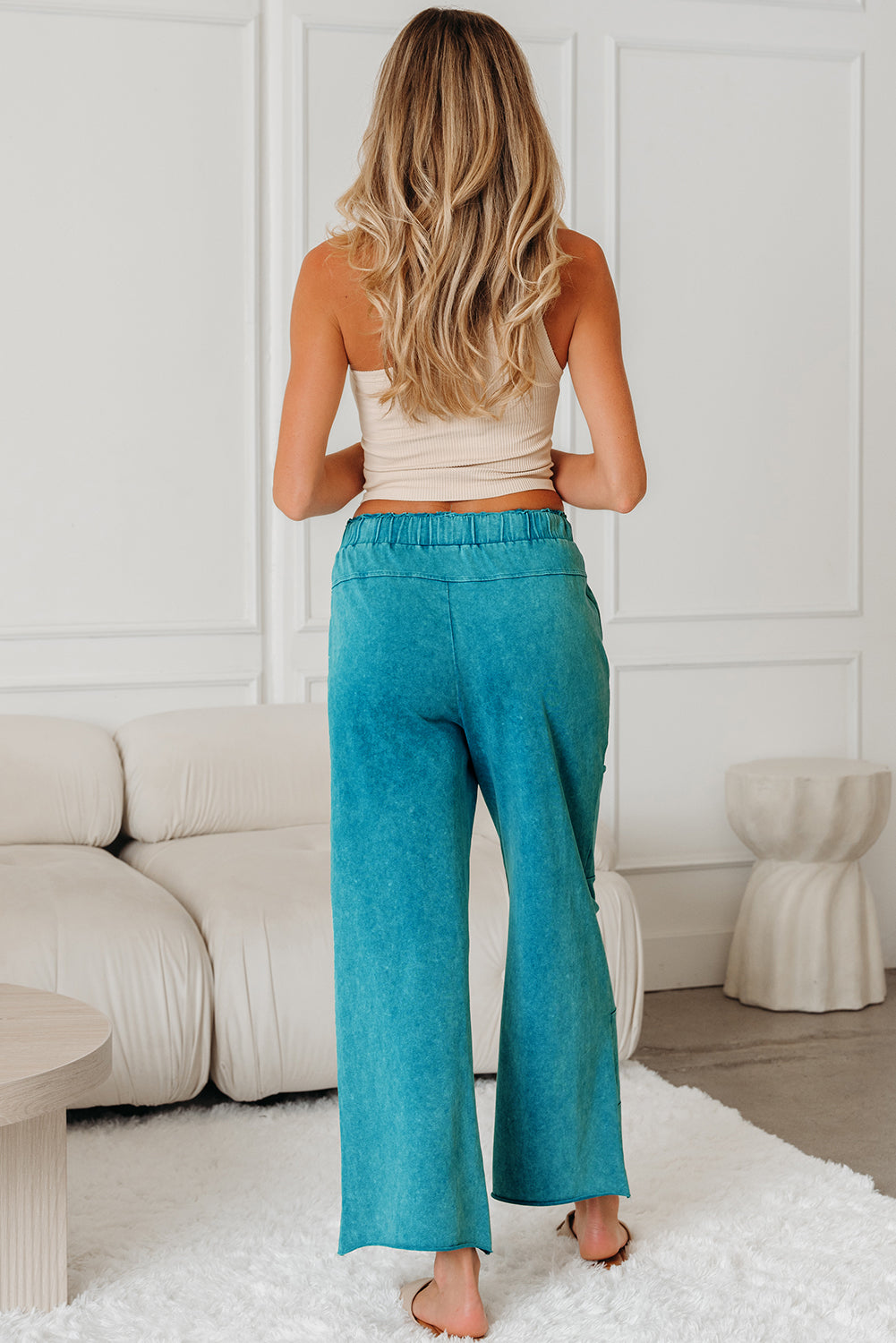 Wild Ginger Mineral Wash Lace-up High Waist Raw Hem Patched Pocket Pants