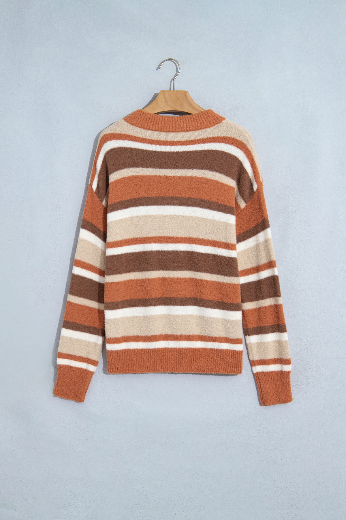 Orange Stripe Dropped Shoulder Loose Pullover Sweater