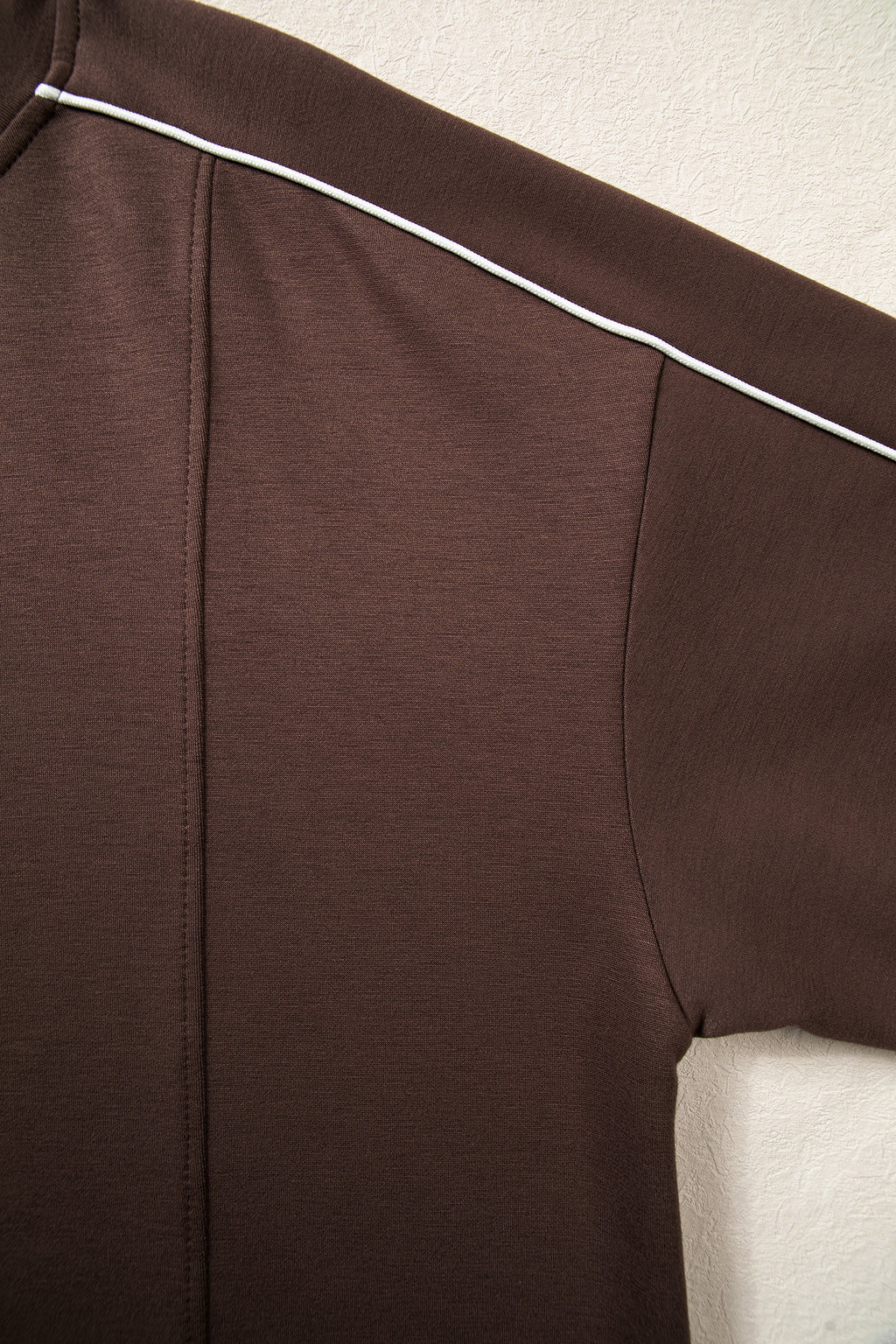 Coffee Sporty Piping Trim Mock Neck Pullover Relaxed 2pcs Pant Set