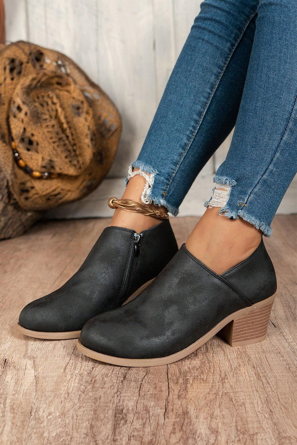 Coffee Tulip Opening Suede Ankle Boots