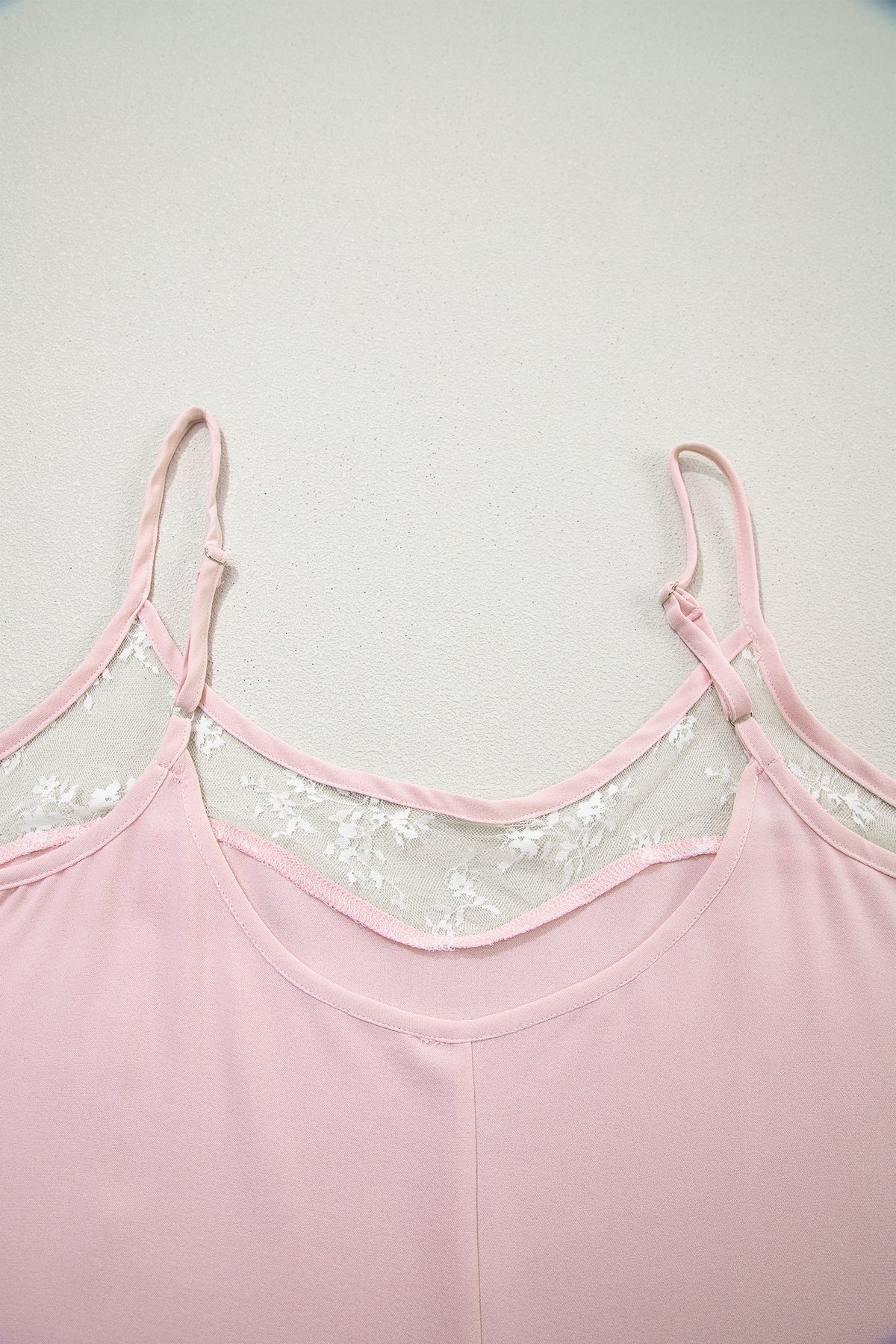 Light Pink Sheer Lace Patchwork Camisole Nightgown Dress