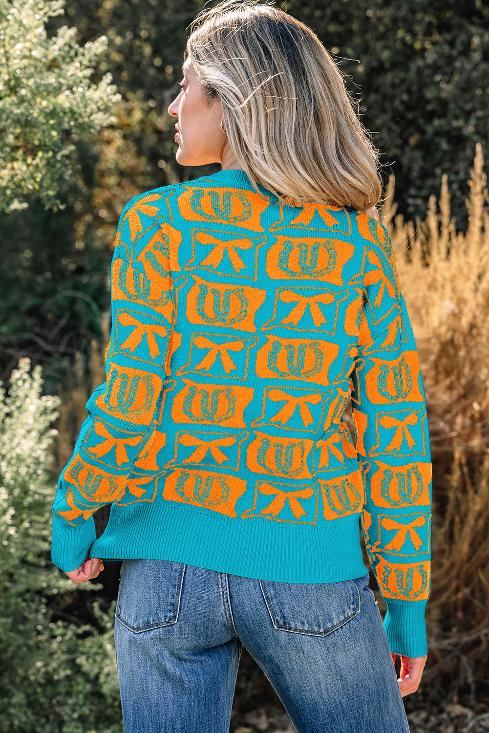 Black Bows & Horseshoes Pattern Western Fashion Print Sweater