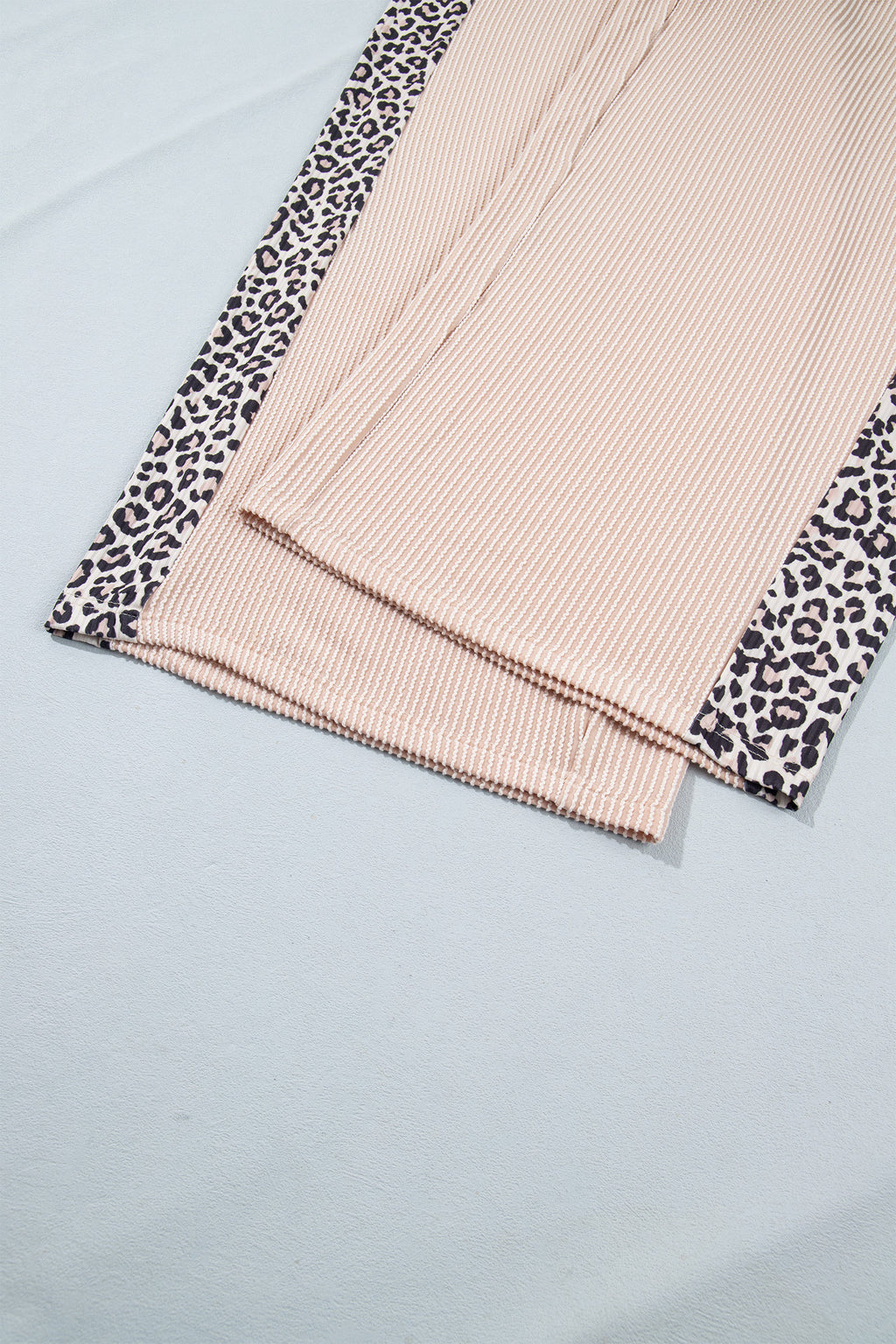 Light French Beige Leopard Print Ribbed Twist Long Sleeve Top Pants Plus Size Set