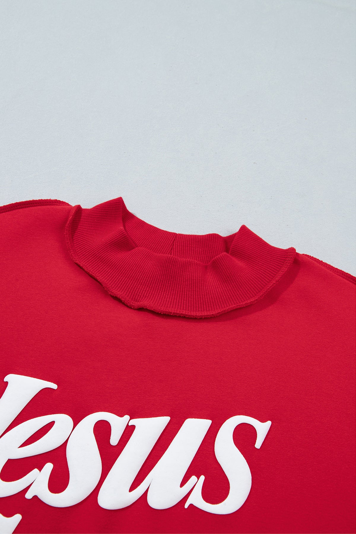 Mist Blue Jesus Saves Slogan Print Stand Neck Baggy Sweatshirt