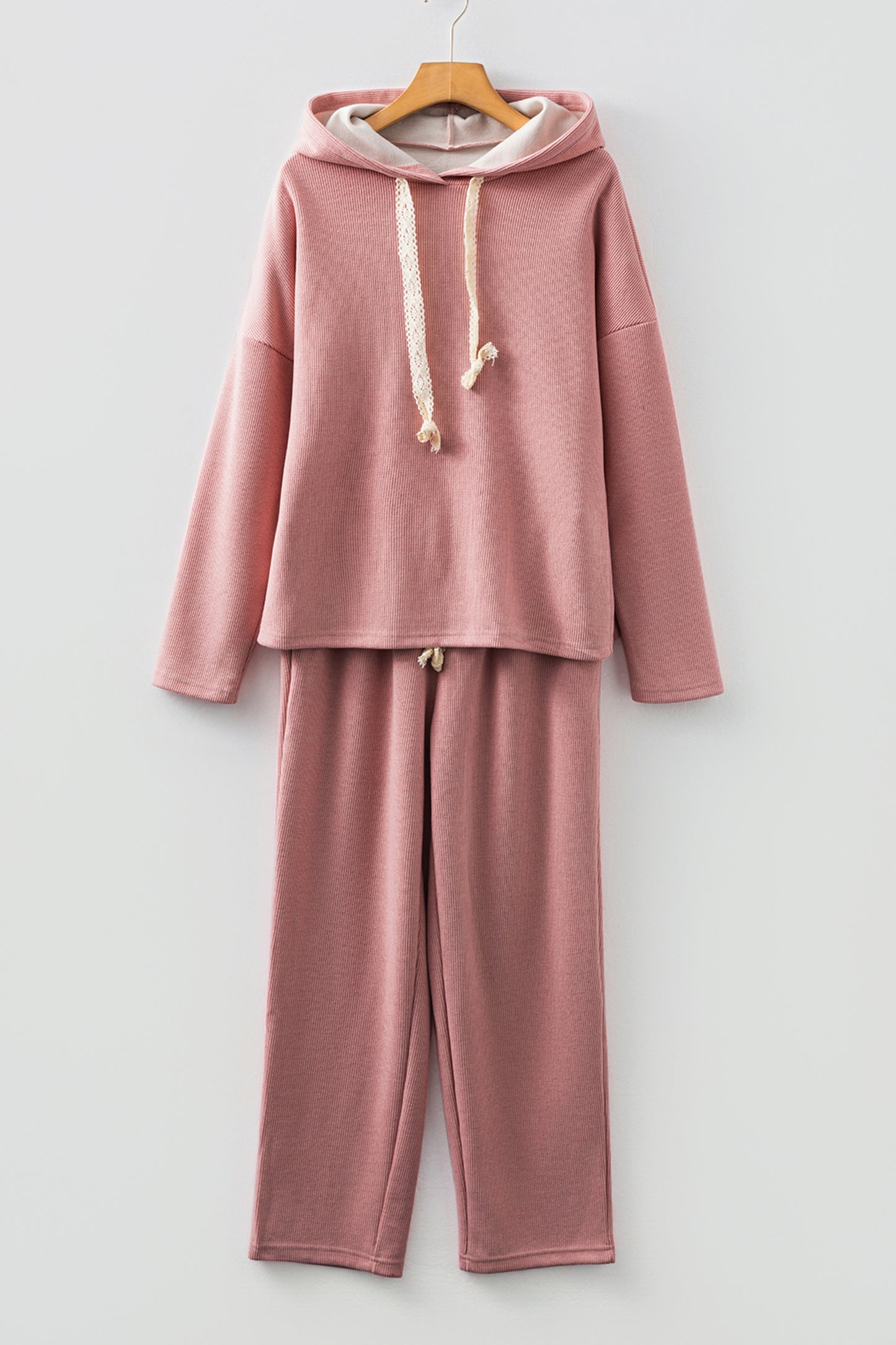 Parchment Leopard Drawstring Pullover Hoodie and High Waist Pants Corduroy Suit