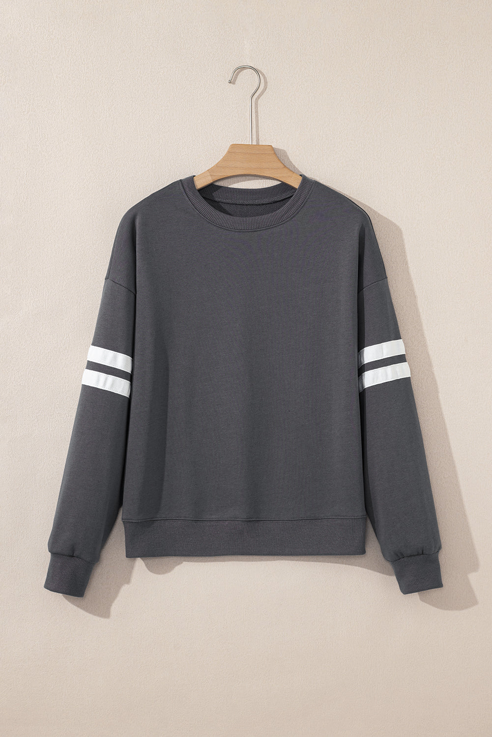 Navy Blue Varsity Striped Detail Drop Shoulder Oversized Sweatshirt