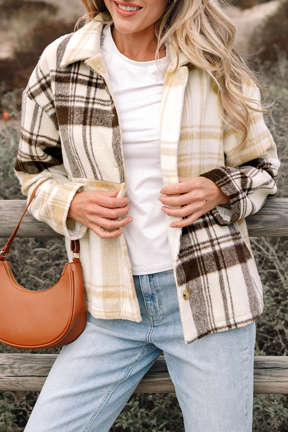 Multicolour Plaid Patchwork Side Pockets Buttoned Shacket