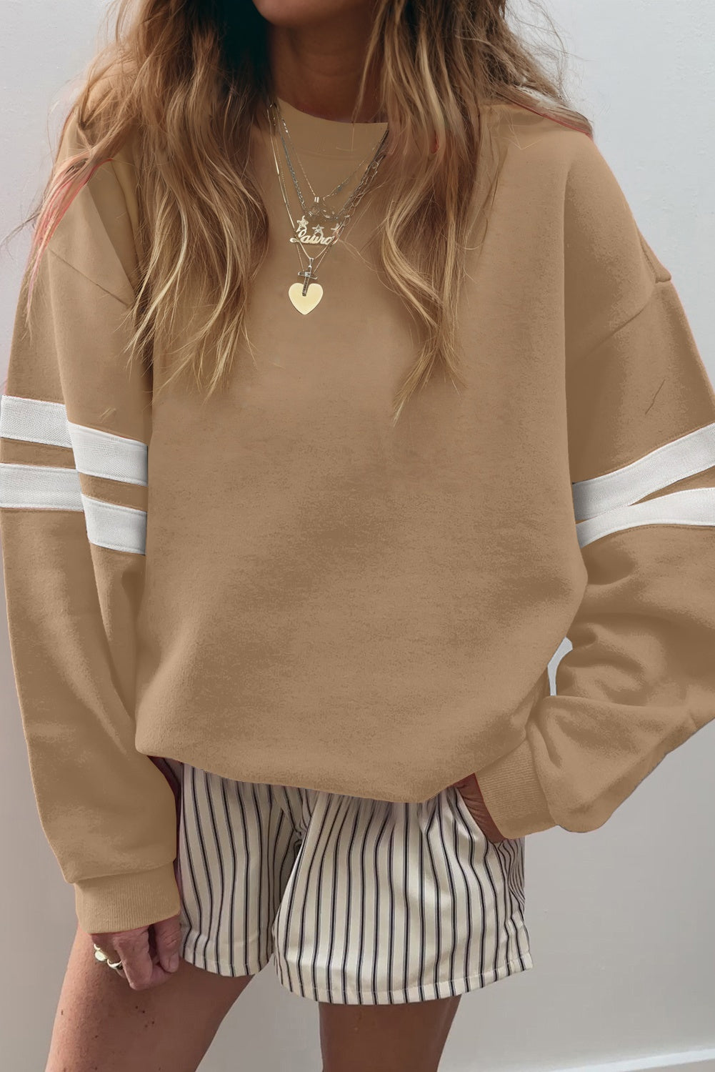 Navy Blue Varsity Striped Detail Drop Shoulder Oversized Sweatshirt