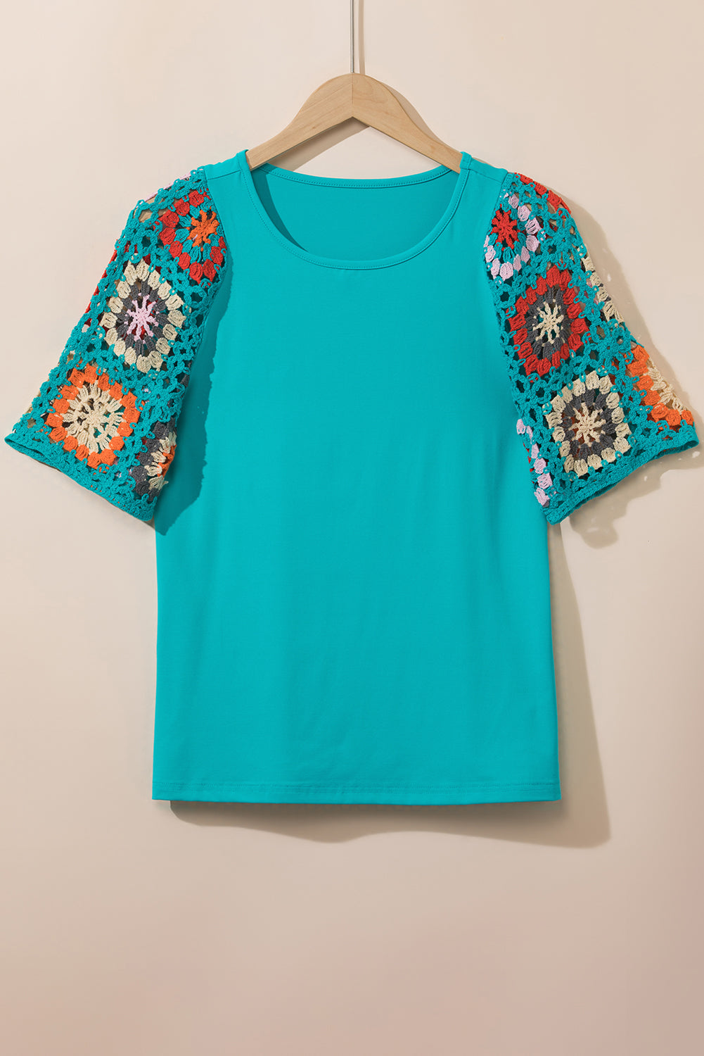 White Floral Crochet Short Sleeve Top