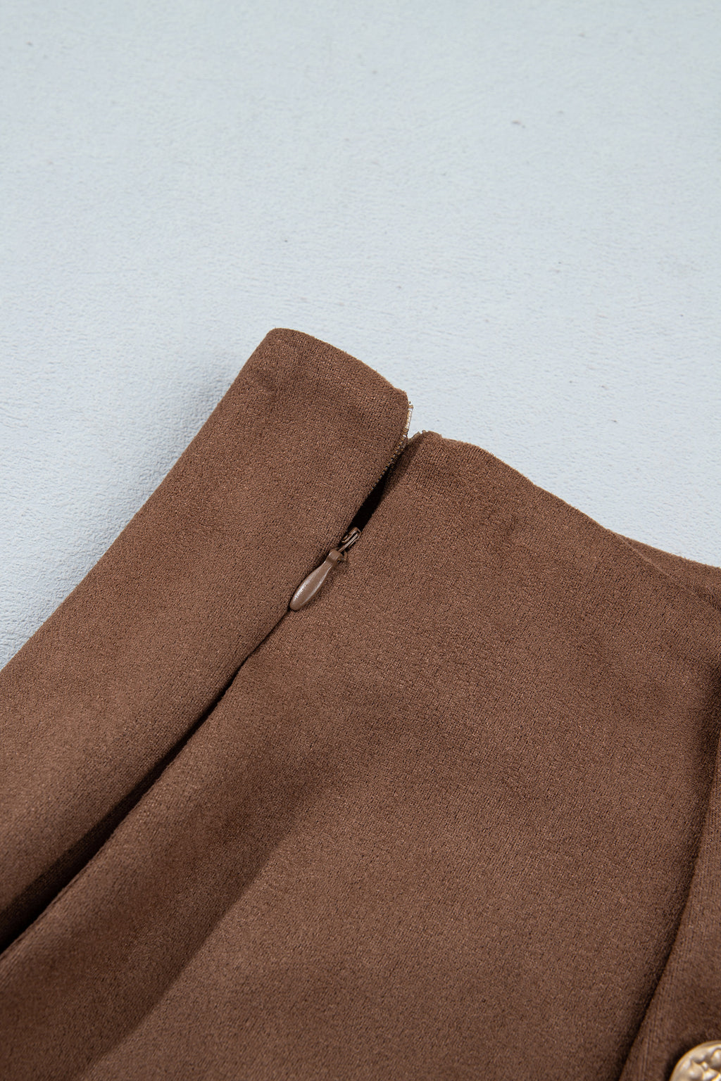 Dark Khaki Gold Button Asymmetric Wrapped Detail Mini Skirt