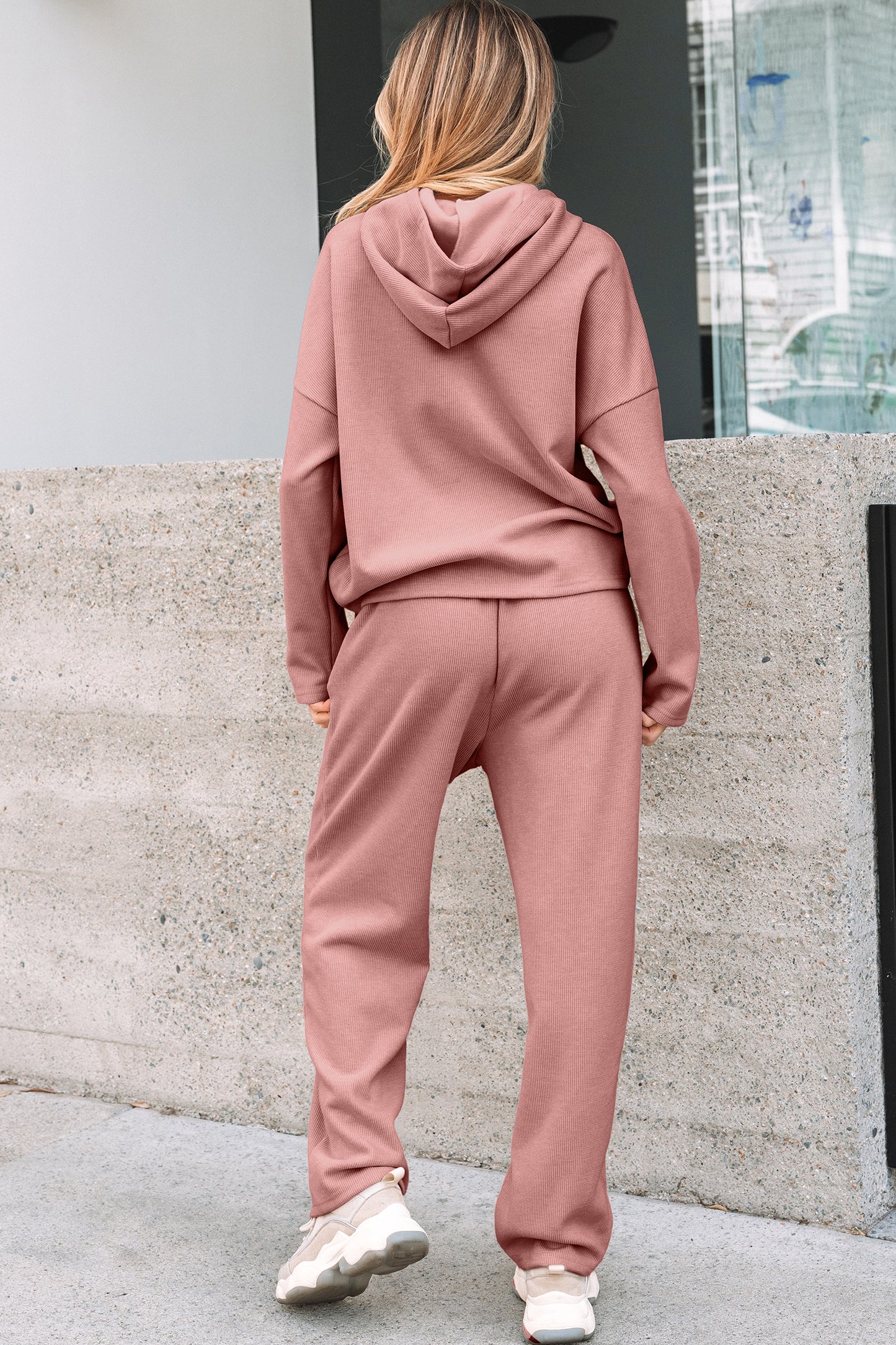 Parchment Leopard Drawstring Pullover Hoodie and High Waist Pants Corduroy Suit