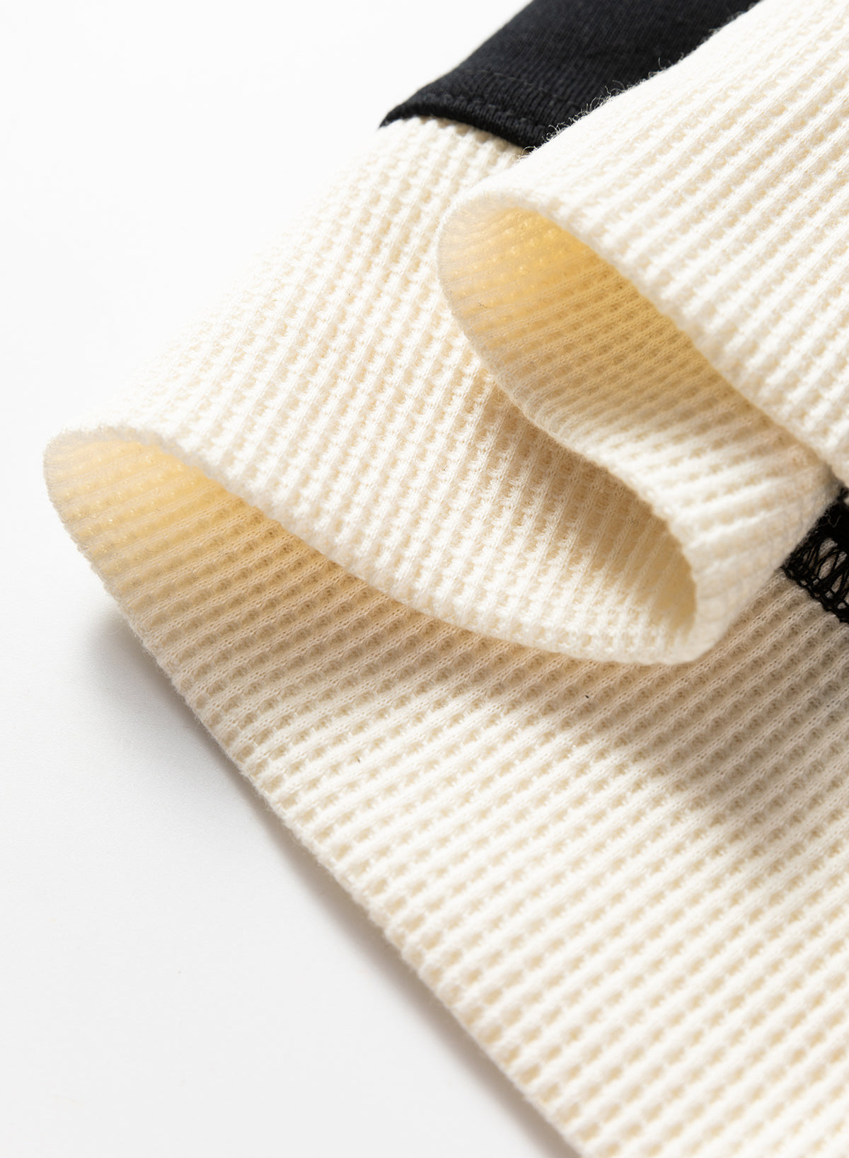 Light French Beige Waffle Contrast Knit Color Block Patchwork Button Front Oversize Hoodie