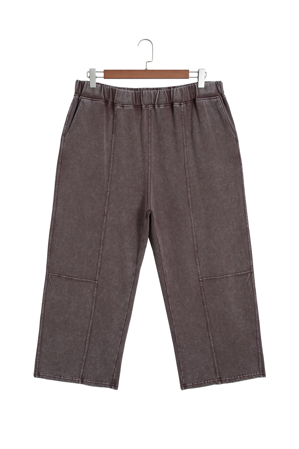 Coffee Mineral Wash Elastic Waistband Plus Size Barrel Pants