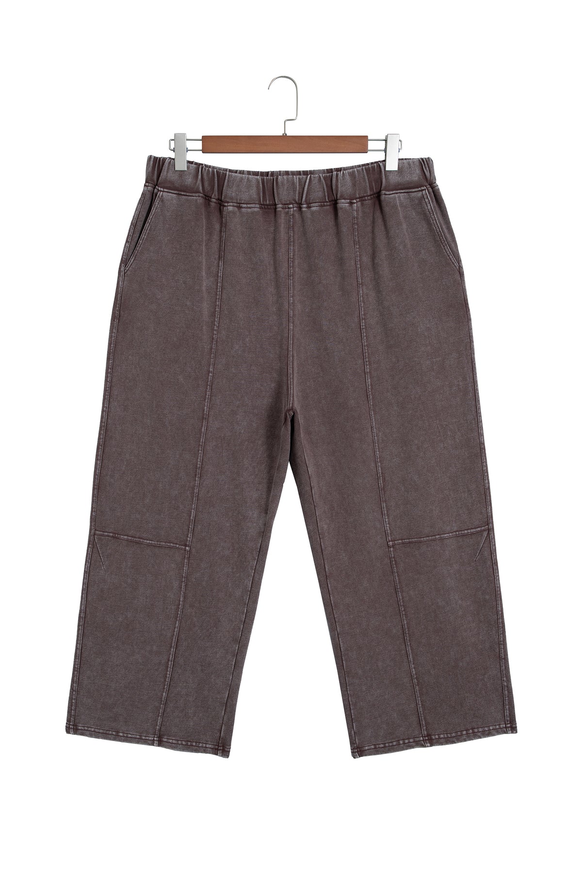 Coffee Mineral Wash Elastic Waistband Plus Size Barrel Pants