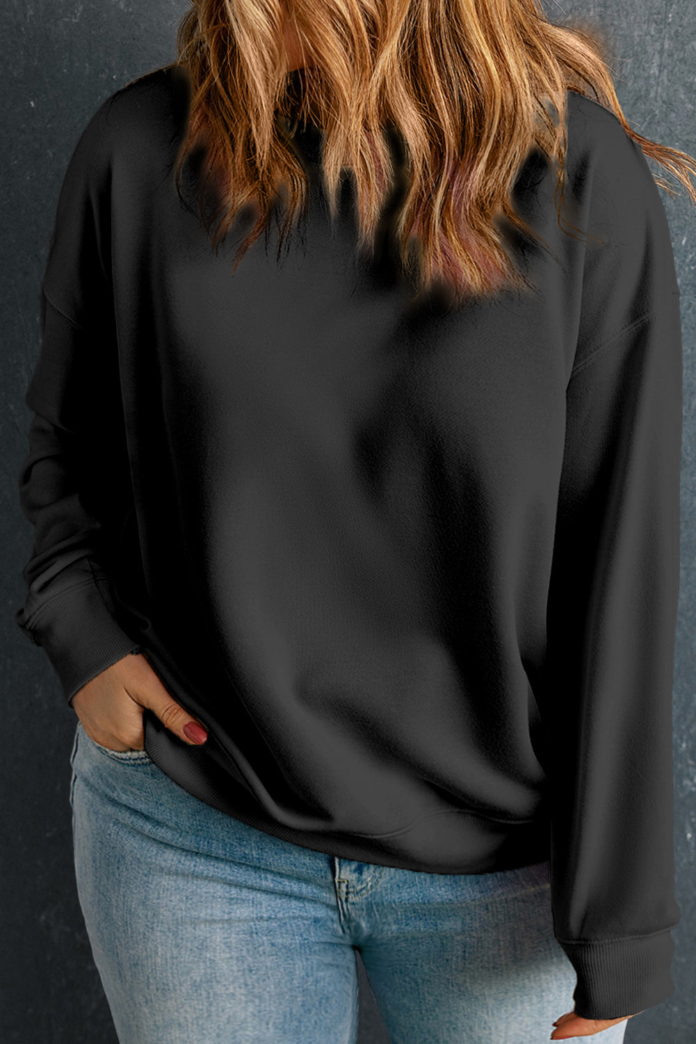 Apricot Solid Crew Neck Drop Shoulder Plus Size Sweatshirt