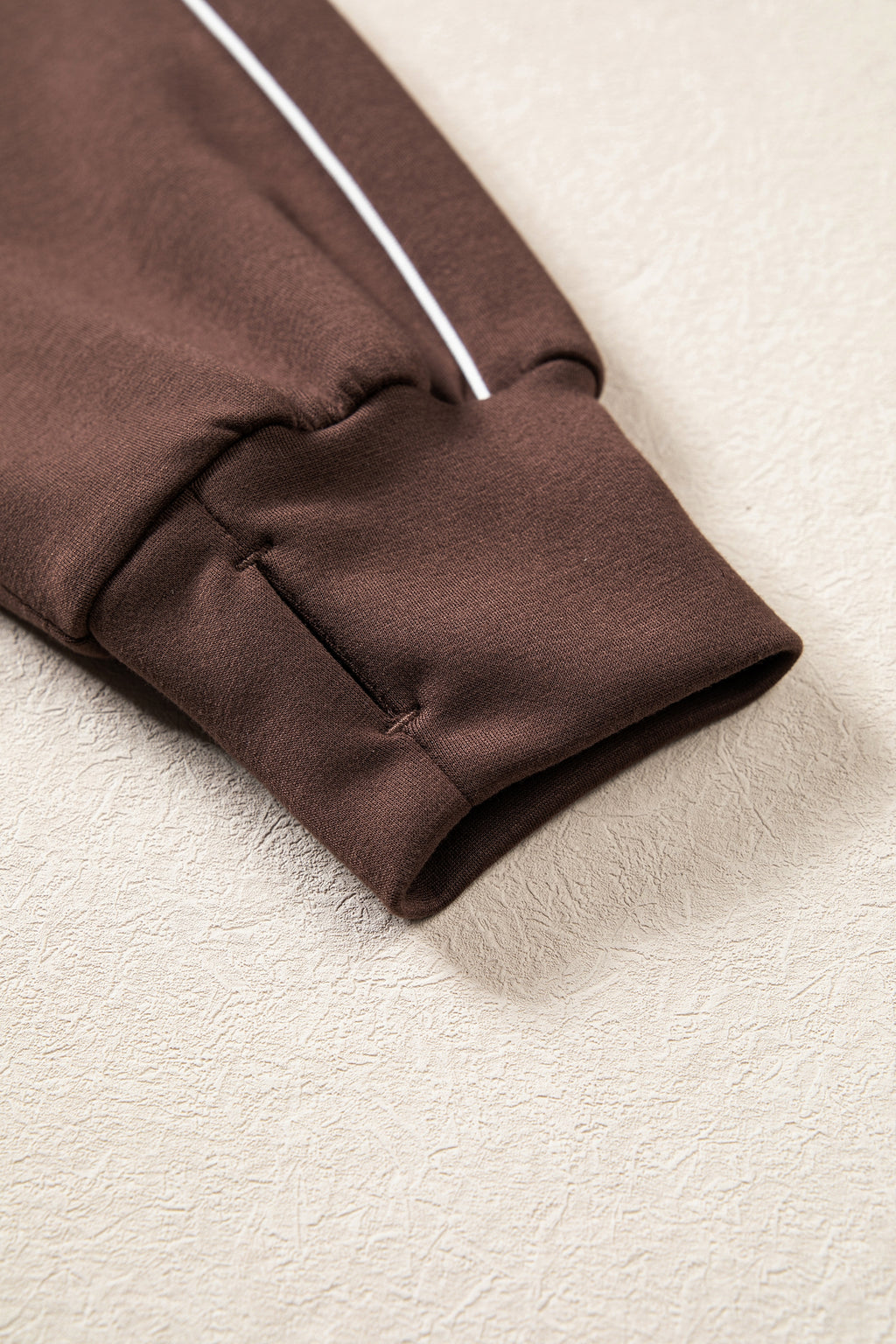Coffee Sporty Piping Trim Mock Neck Pullover Relaxed 2pcs Pant Set