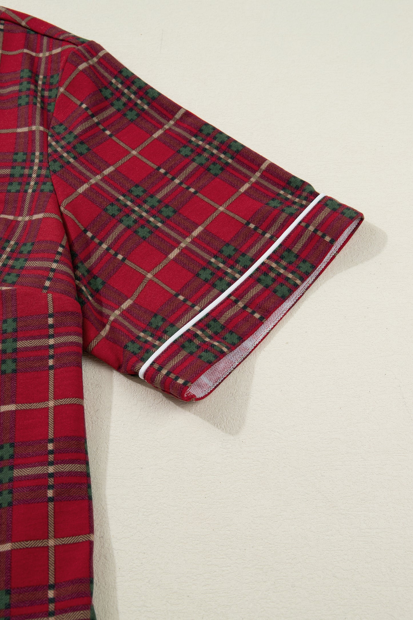 Red Plus Size Plaid Short Sleeve Shirt Loose Pants 2pcs Pajama Set