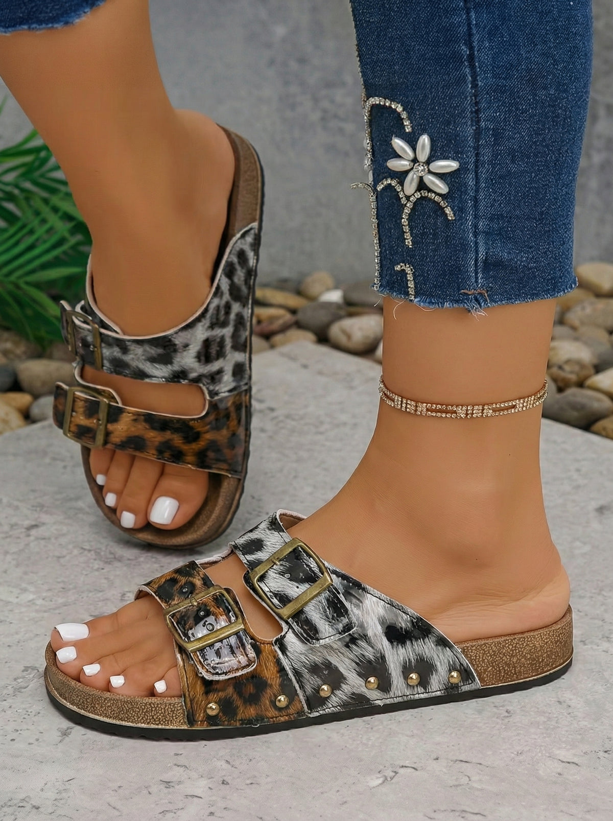 Coffee Two-tone Retro Buckle Straps Hollowed Faux Suede Slippers
