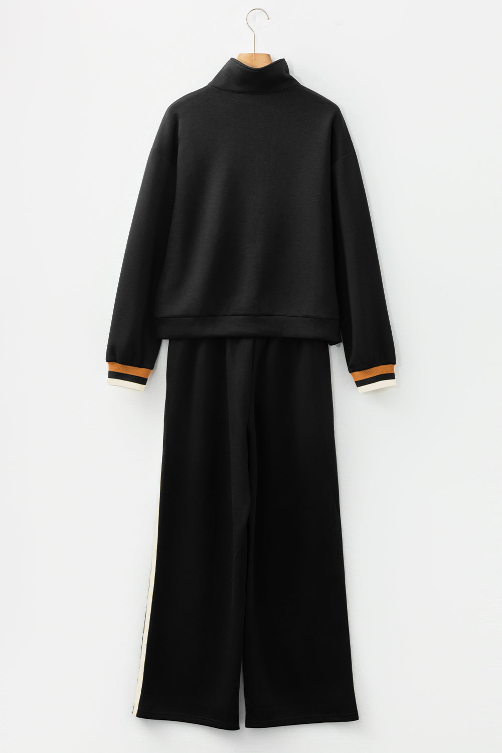 Apricot Striped Patchwork Quarter Zip Pullover Loose Pant Set