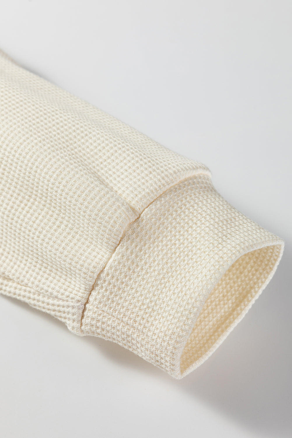 Light French Beige Waffle Contrast Knit Color Block Patchwork Button Front Oversize Hoodie