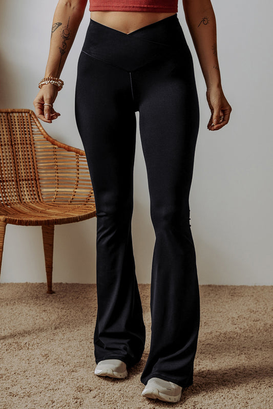 Black V Shape High Waist Flared Leggings image 0