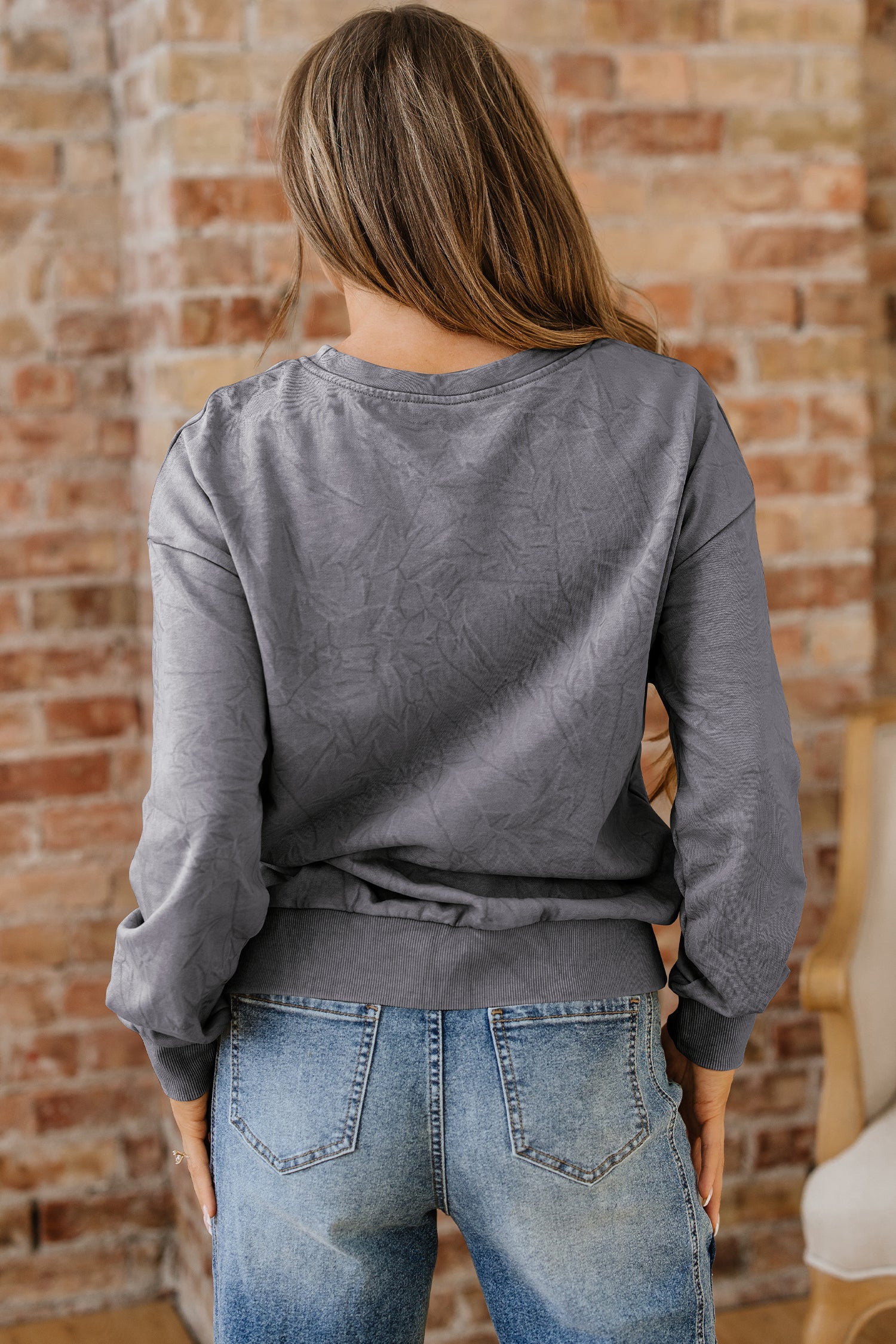 Mineral Red saved by grace Letter Embroidery Mineral Wash Loose Sweatshirt