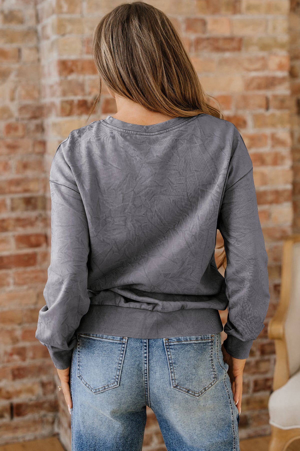 Mineral Red saved by grace Letter Embroidery Mineral Wash Loose Sweatshirt
