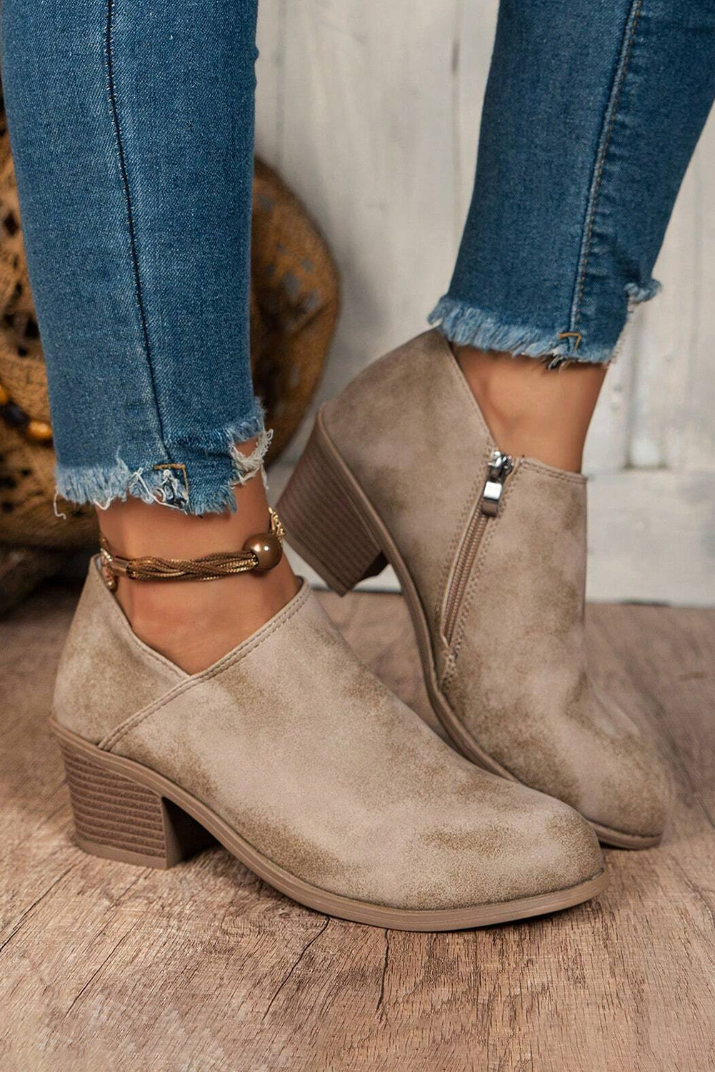 Coffee Tulip Opening Suede Ankle Boots