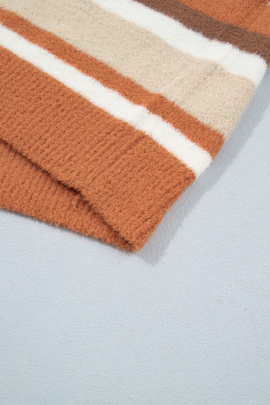 Orange Stripe Dropped Shoulder Loose Pullover Sweater