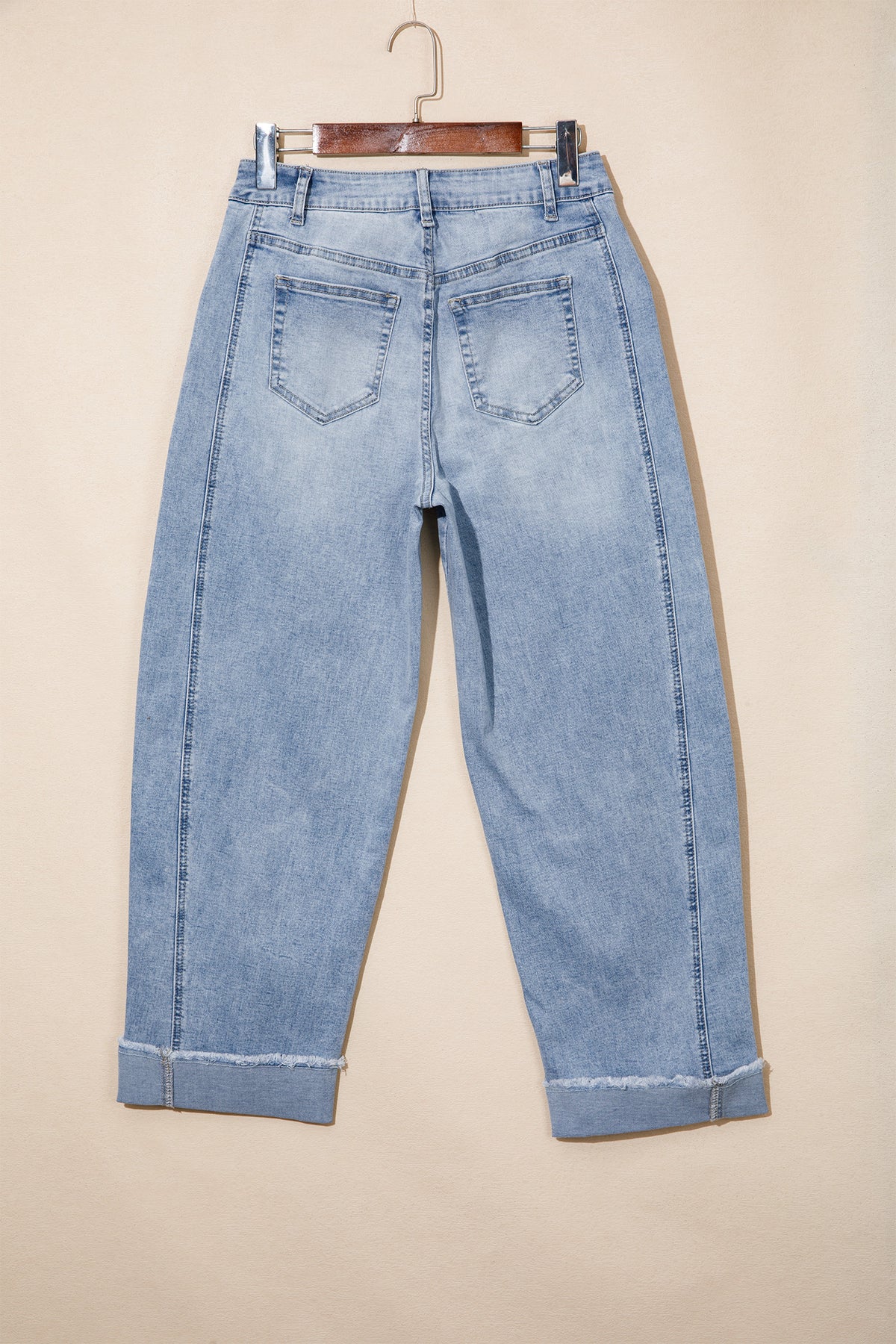Myosotis Raw Hem Turnup Loose Ankle-length Jeans