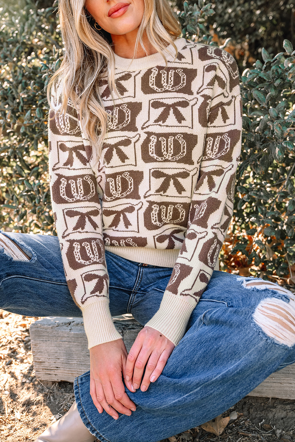 Black Bows & Horseshoes Pattern Western Fashion Print Sweater