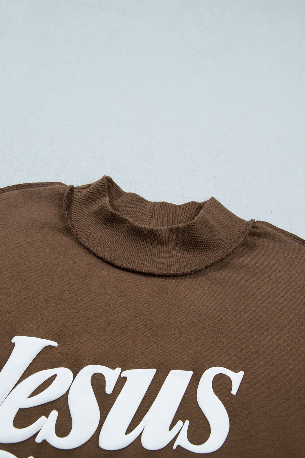 Mist Blue Jesus Saves Slogan Print Stand Neck Baggy Sweatshirt