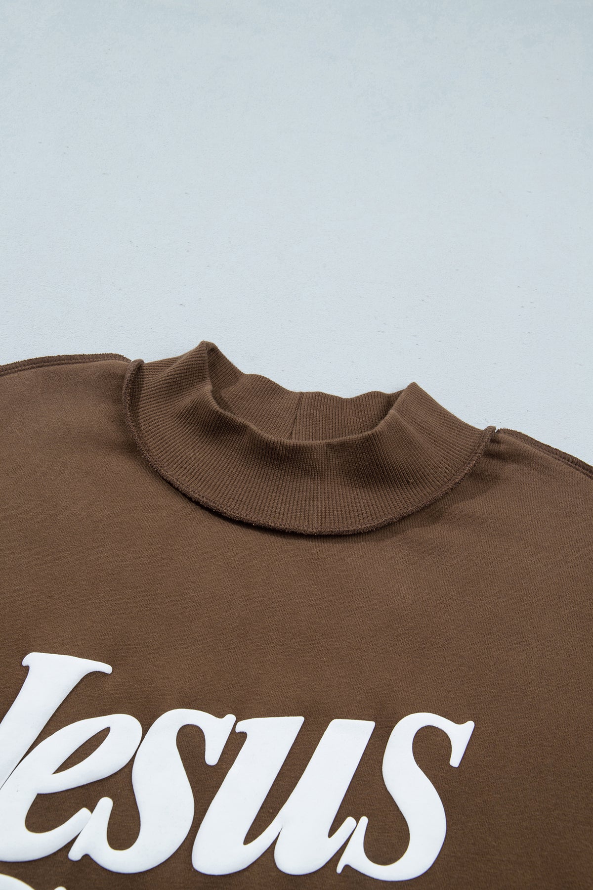 Mist Blue Jesus Saves Slogan Print Stand Neck Baggy Sweatshirt