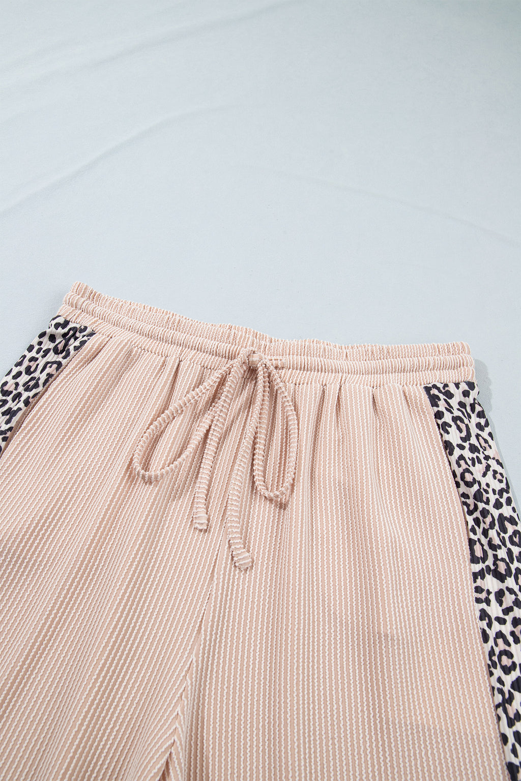 Light French Beige Leopard Print Ribbed Twist Long Sleeve Top Pants Plus Size Set