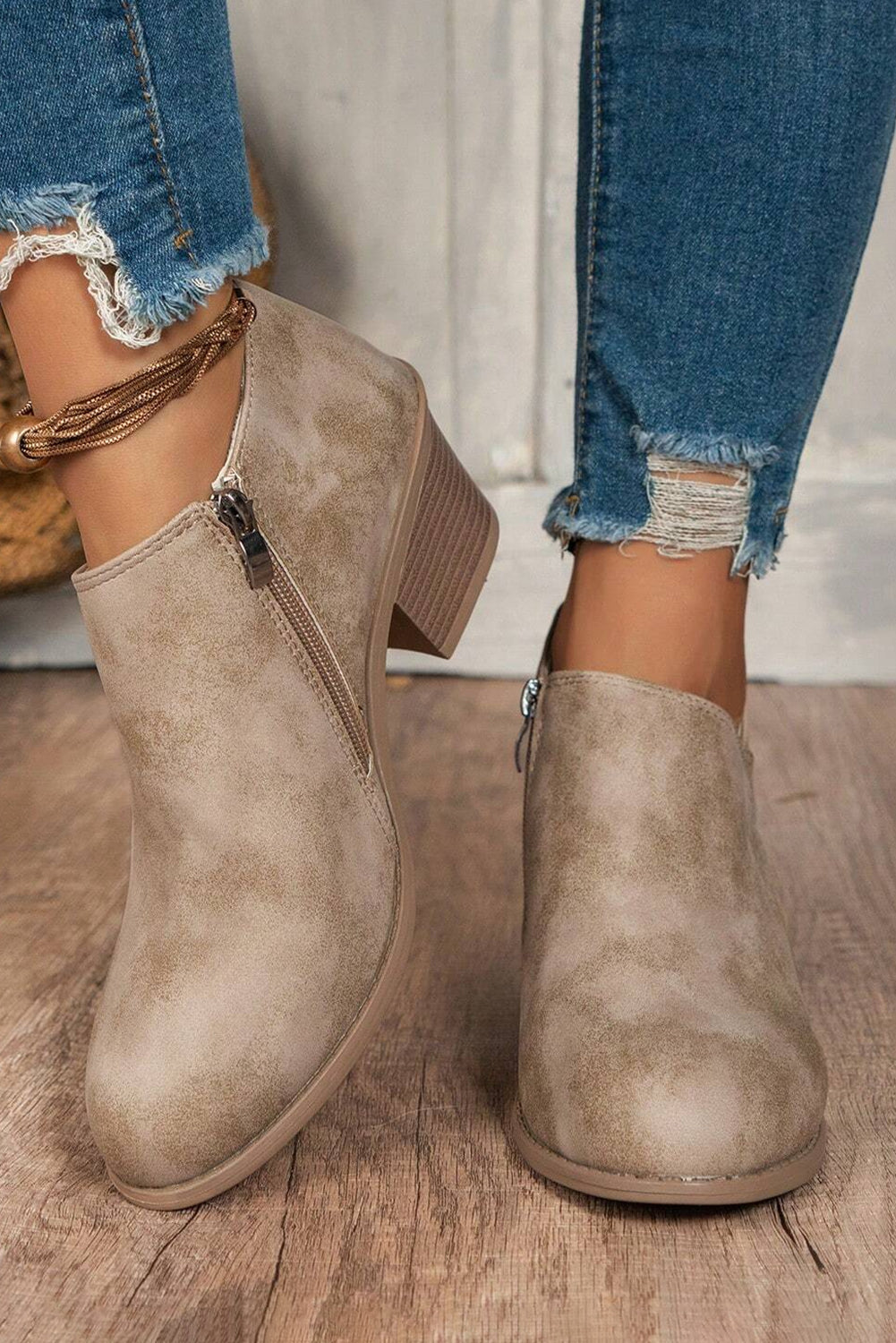 Coffee Tulip Opening Suede Ankle Boots