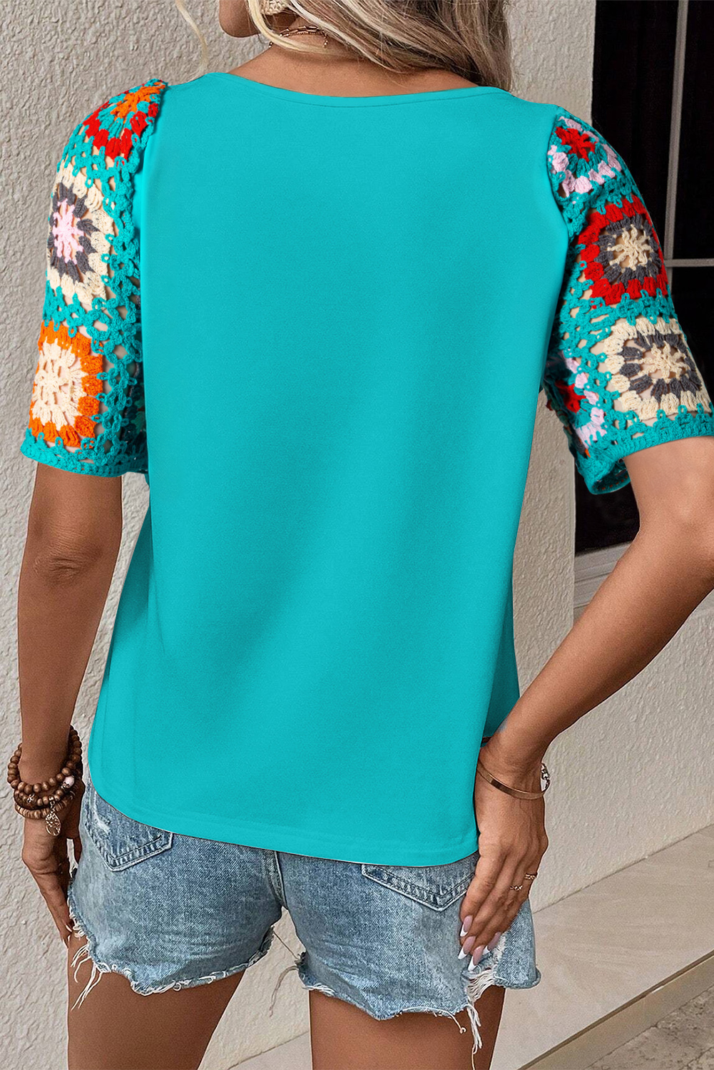 White Floral Crochet Short Sleeve Top