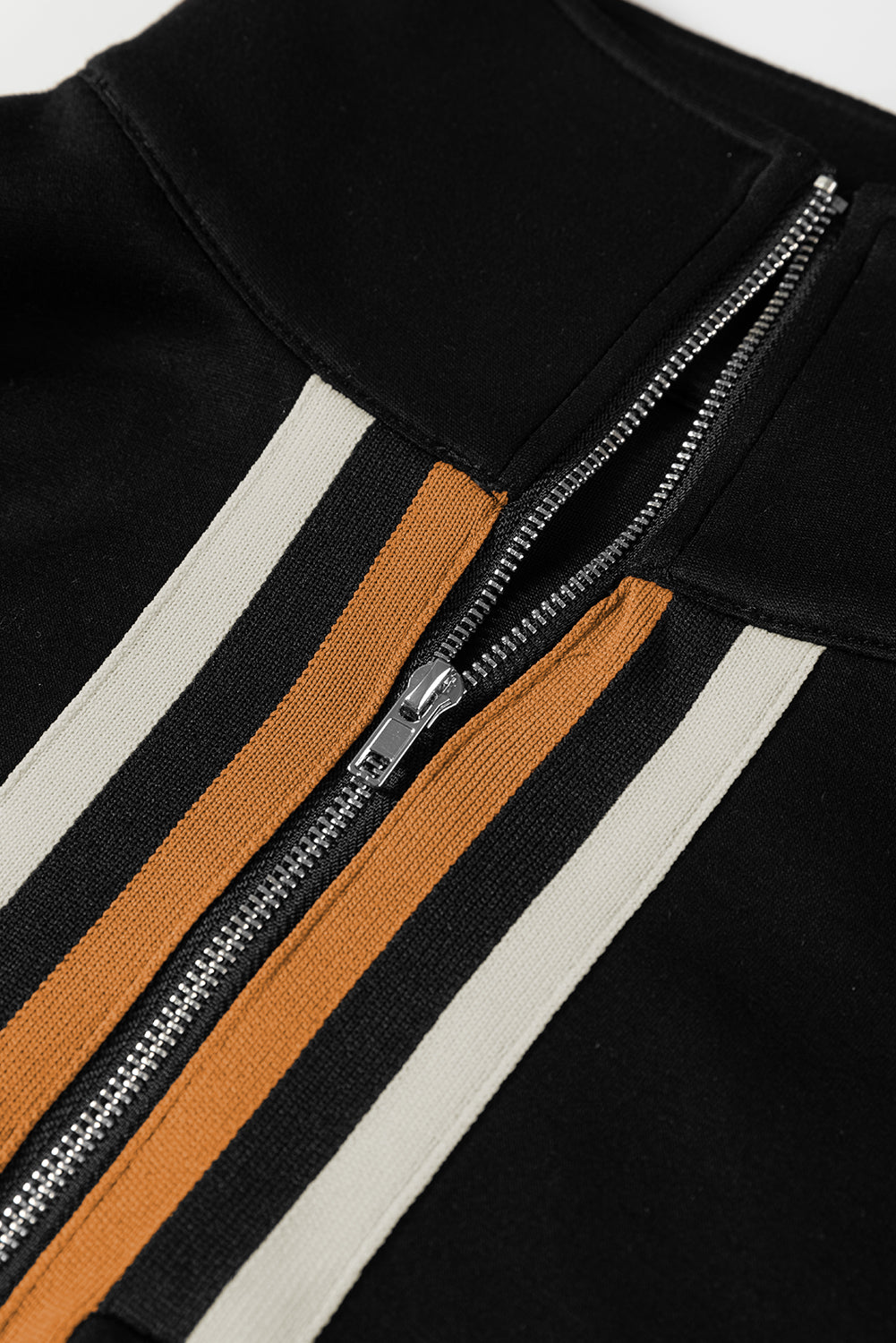 Apricot Striped Patchwork Quarter Zip Pullover Loose Pant Set