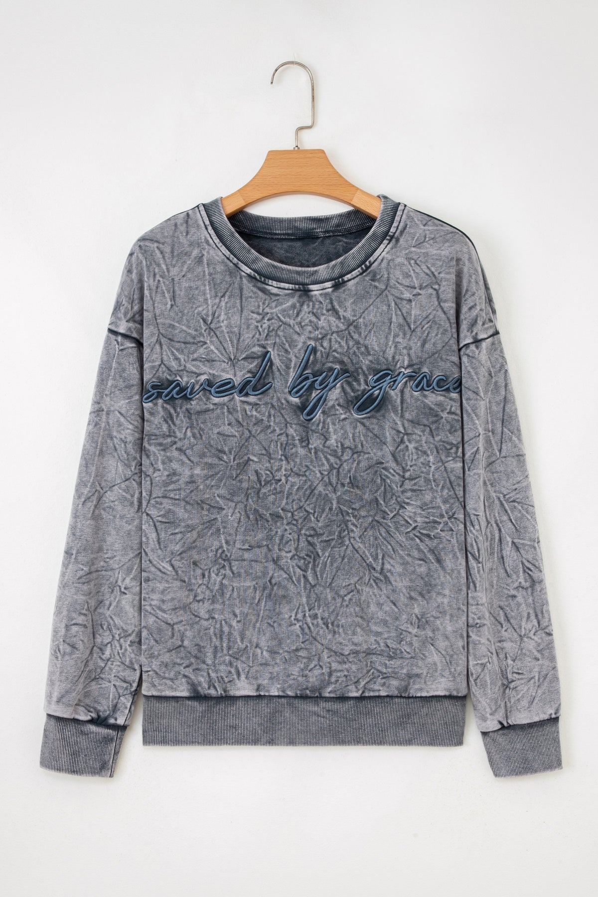 Mineral Red saved by grace Letter Embroidery Mineral Wash Loose Sweatshirt