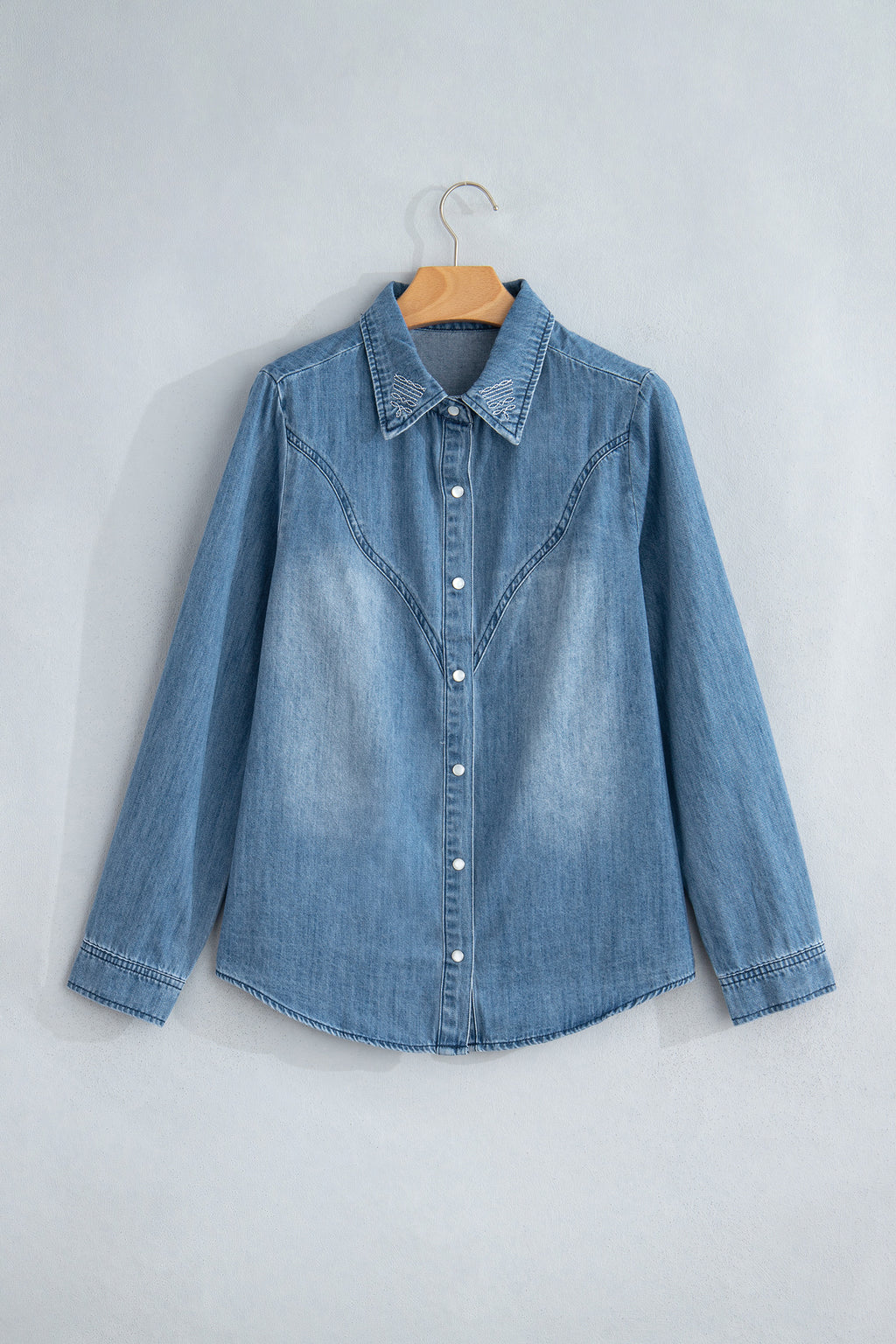 Myosotis Embroidered Western Detail Long Sleeve Collar Shirt