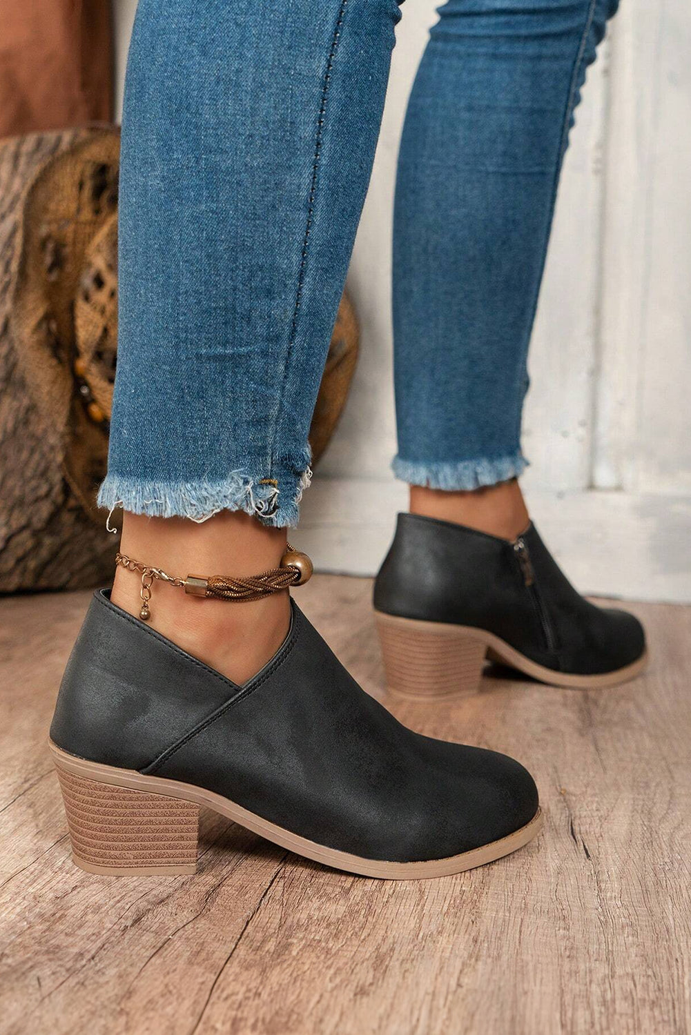 Coffee Tulip Opening Suede Ankle Boots