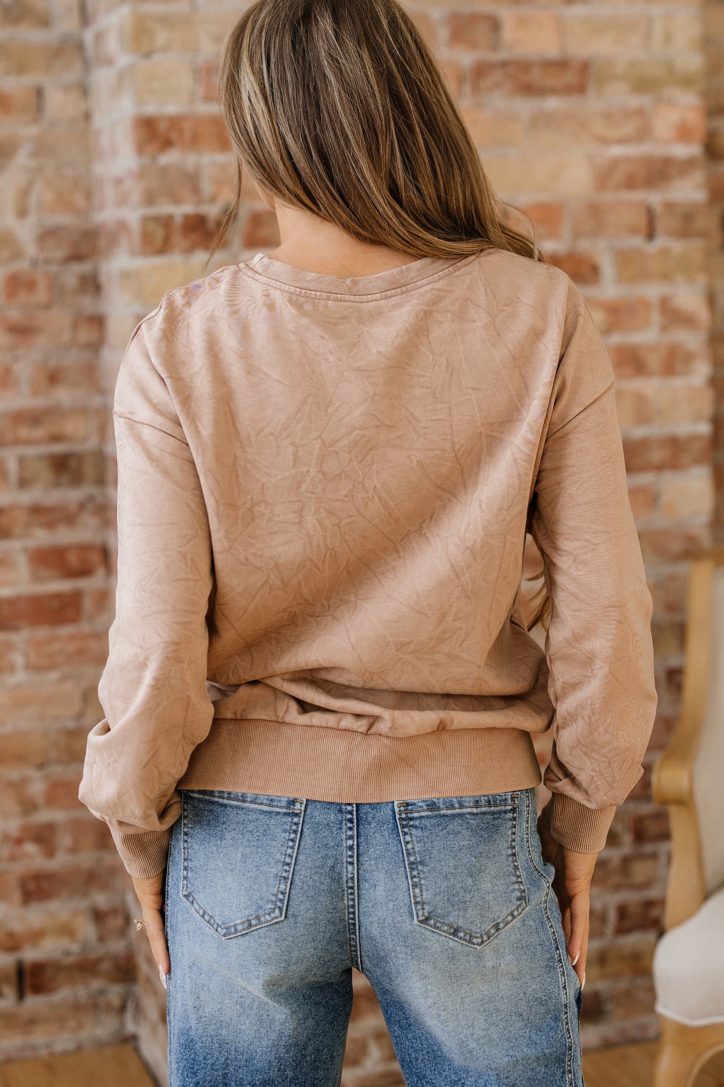 Mineral Red saved by grace Letter Embroidery Mineral Wash Loose Sweatshirt